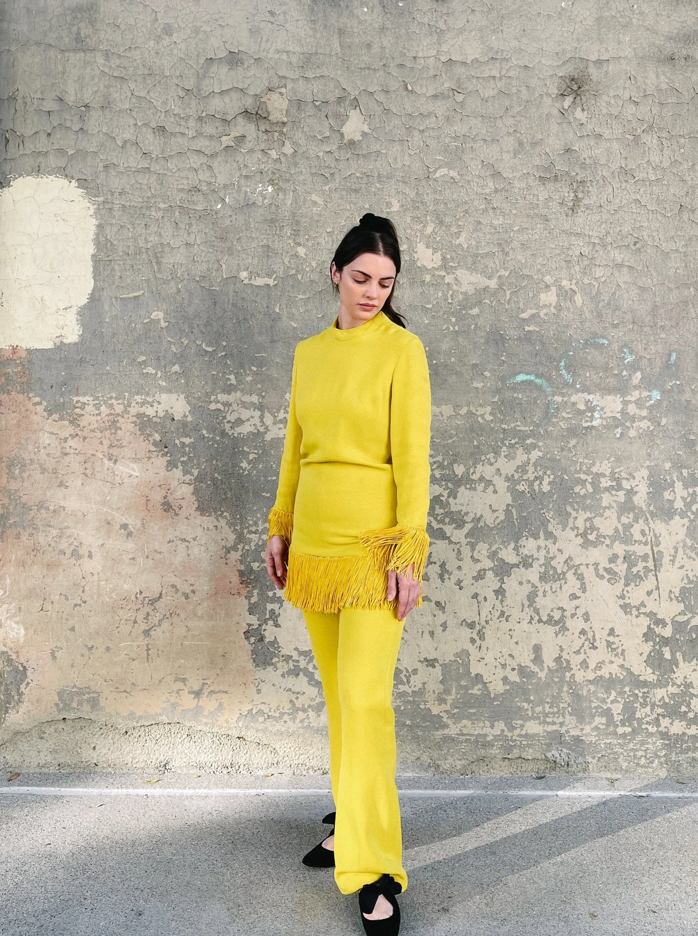 1960s Yellow Fringed Tunic Ensemble