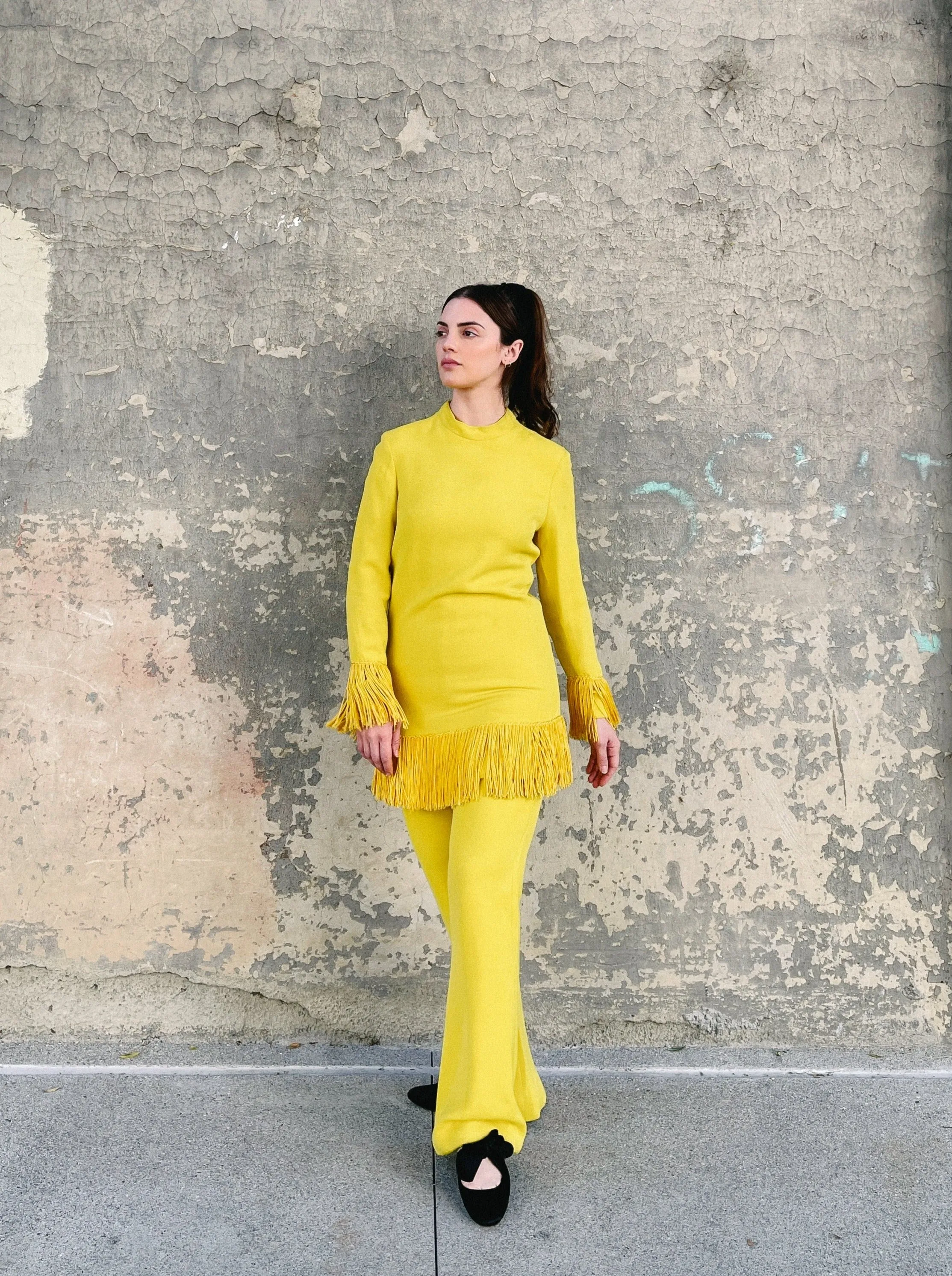 1960s Yellow Fringed Tunic Ensemble