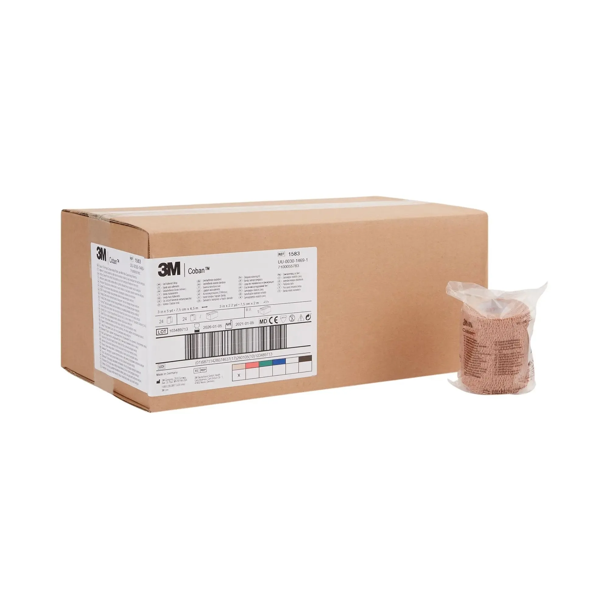 3M™ Coban™ Self-adherent Closure Cohesive Bandage, 3 Inch x 5 Yard, Tan