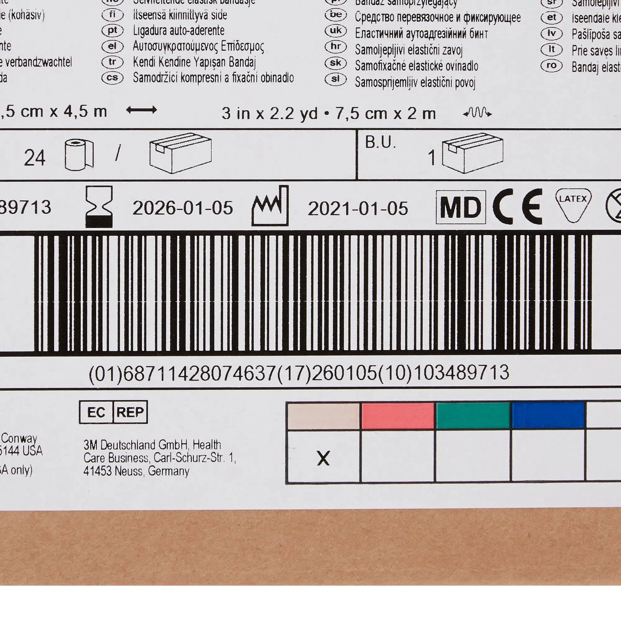 3M™ Coban™ Self-adherent Closure Cohesive Bandage, 3 Inch x 5 Yard, Tan
