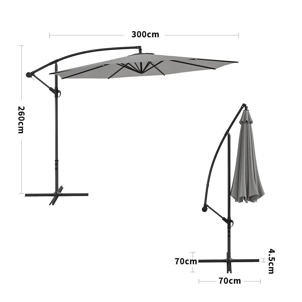 3M Light Grey Sun Parasol Hanging Banana Umbrella Outdoor Sun Shade