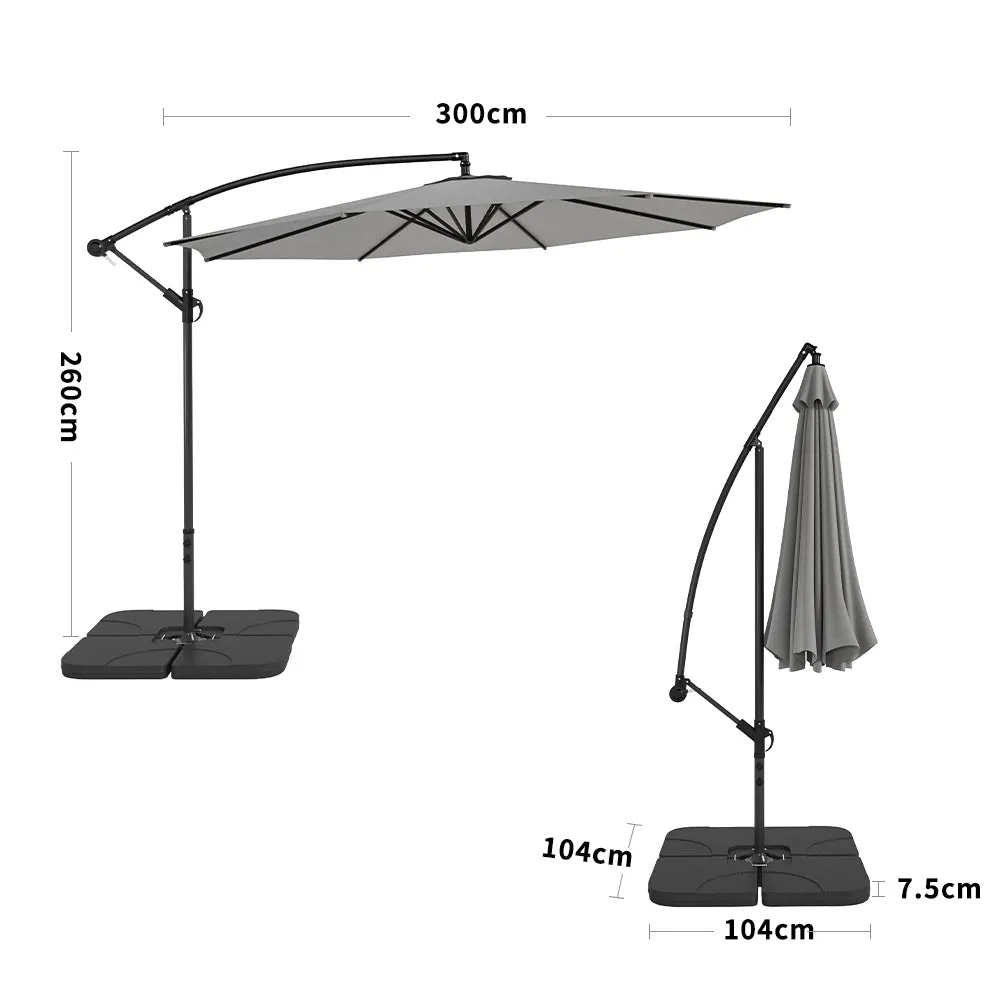 3M Light Grey Sun Parasol Hanging Banana Umbrella Outdoor Sun Shade