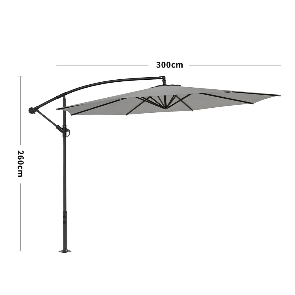 3M Light Grey Sun Parasol Hanging Banana Umbrella Outdoor Sun Shade