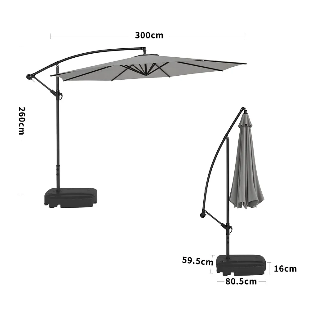 3M Light Grey Sun Parasol Hanging Banana Umbrella Outdoor Sun Shade
