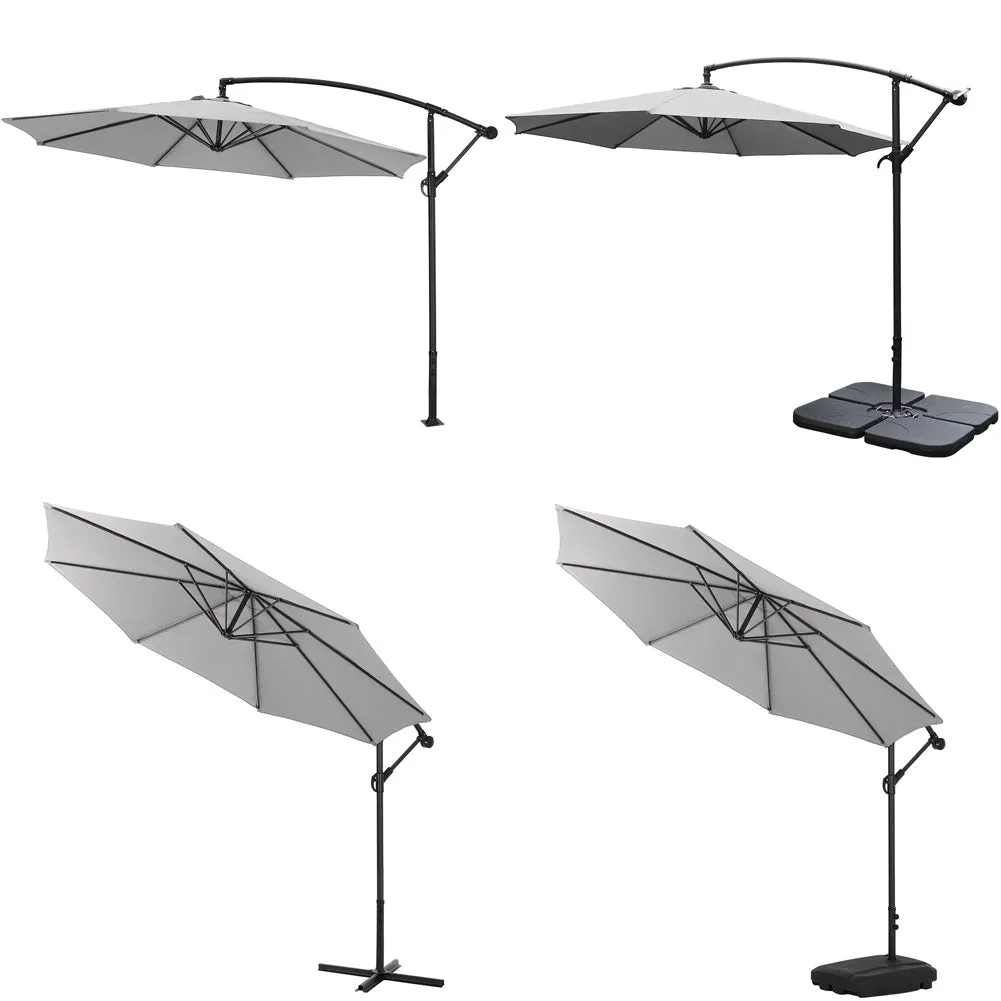 3M Light Grey Sun Parasol Hanging Banana Umbrella Outdoor Sun Shade