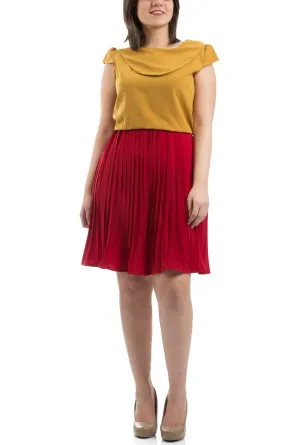 Accordion Pleated Dress - Red & Mustard