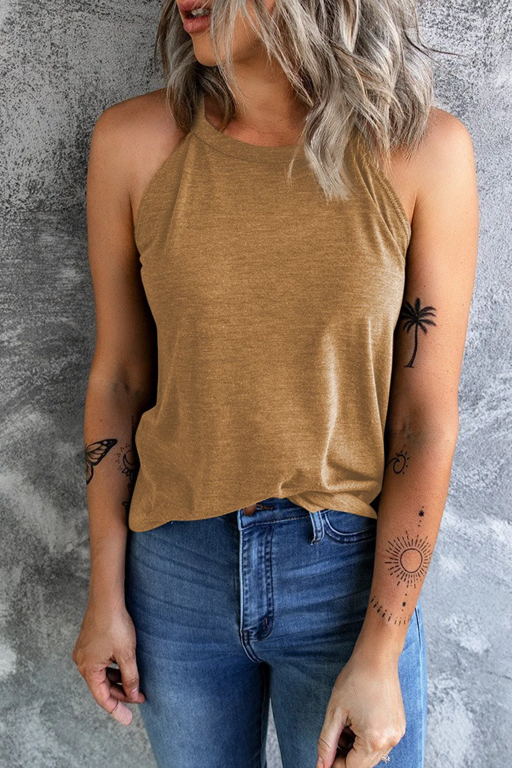 *App Exclusive* Curved Hem Grecian Tank Top