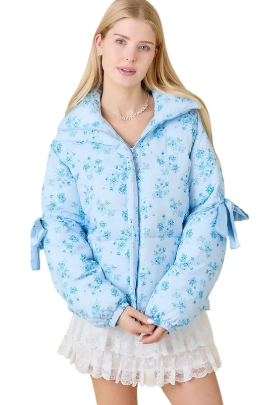 Apparel- Main Strip Floral Puffer Jacket