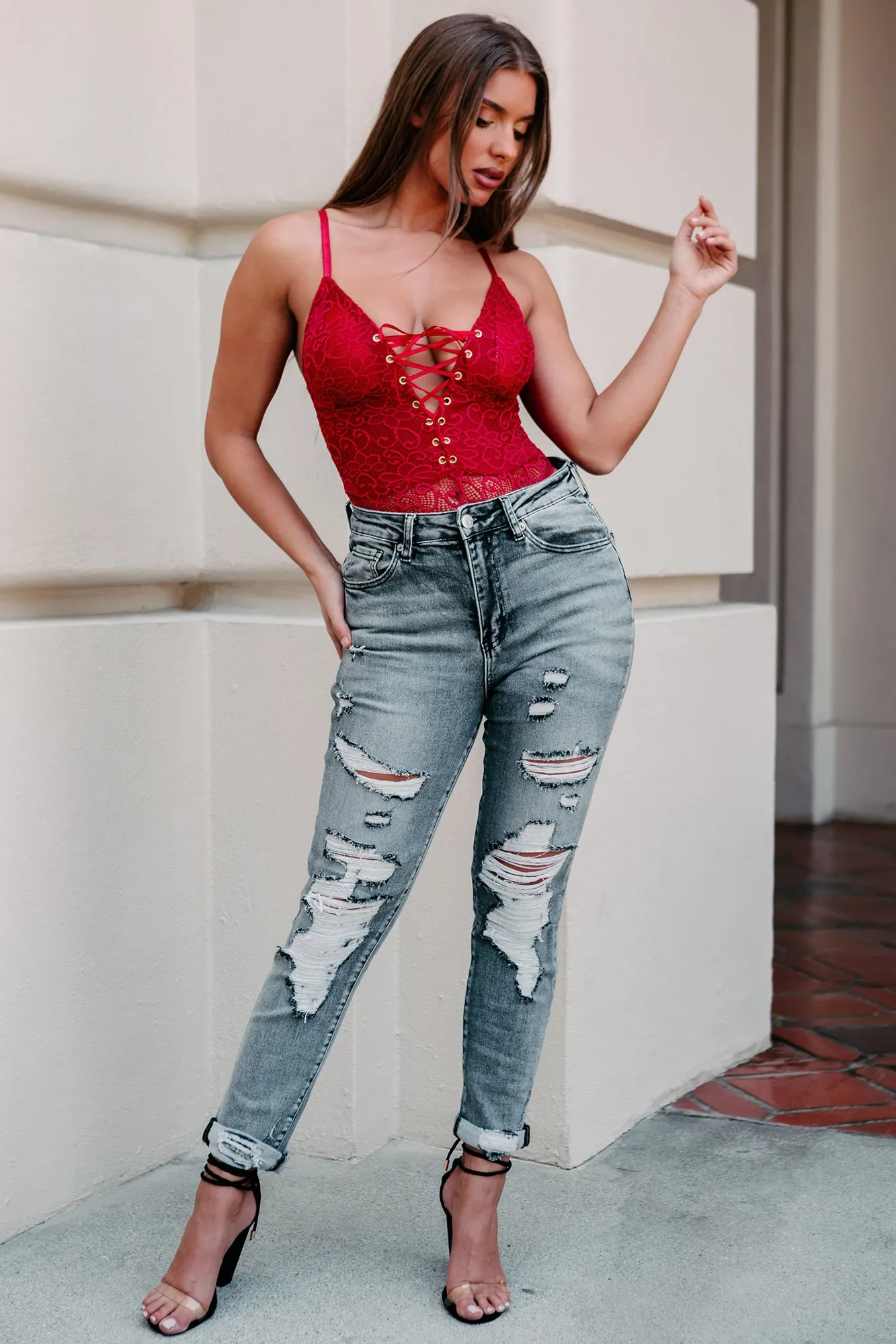 Art Of Seduction Lace-Up Bodysuit (Red)