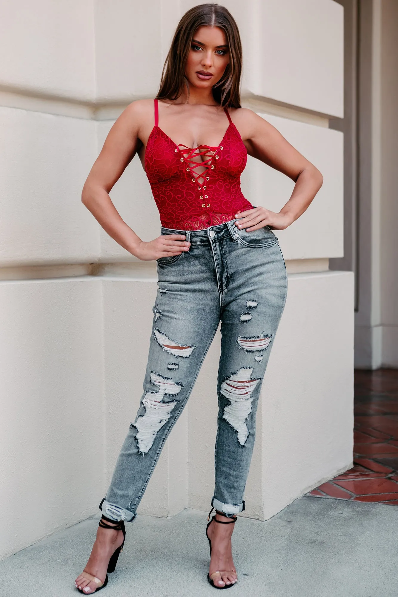Art Of Seduction Lace-Up Bodysuit (Red)