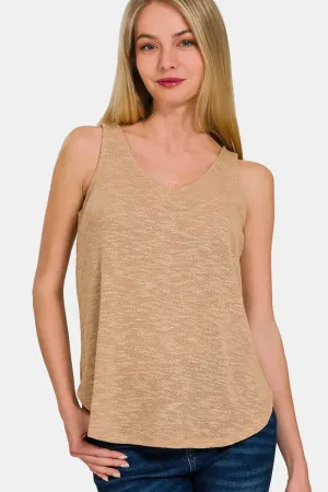 Ashley Dk Brush V-Neck Curved Hem Tank