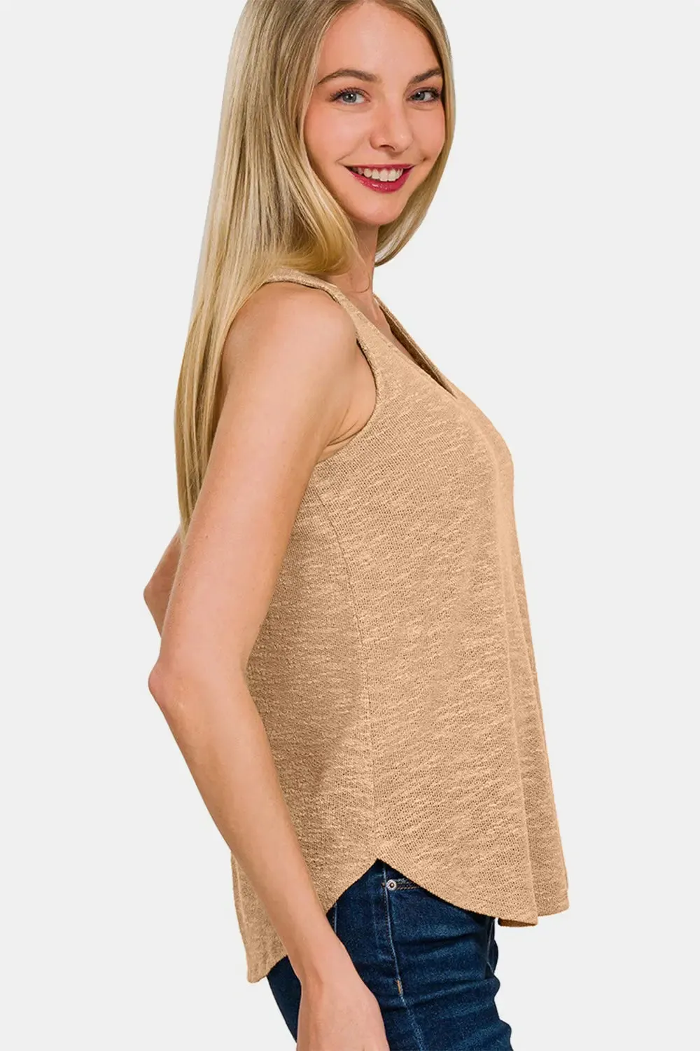 Ashley Dk Brush V-Neck Curved Hem Tank