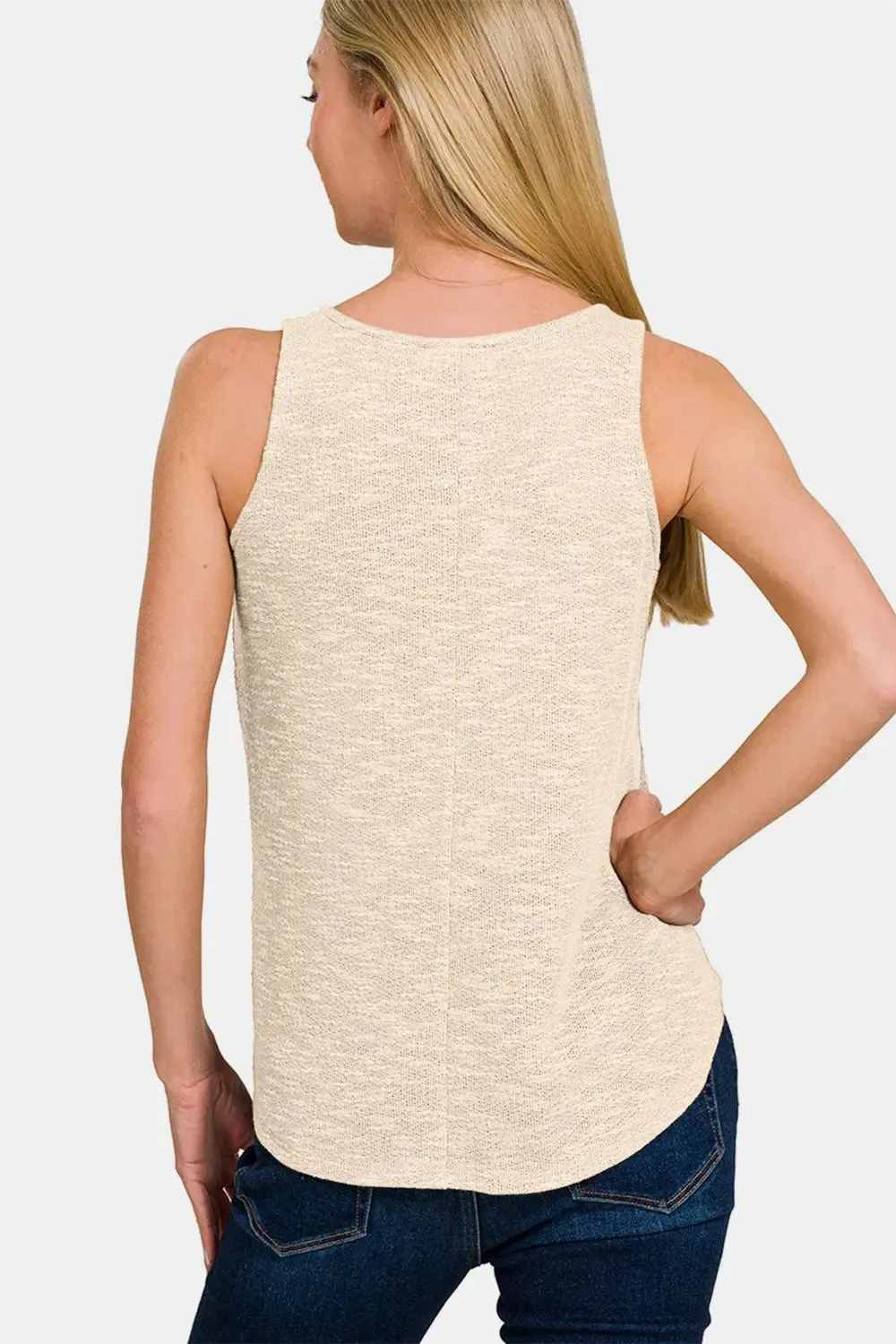 Ashley Sand Beige V-Neck Curved Hem Tank