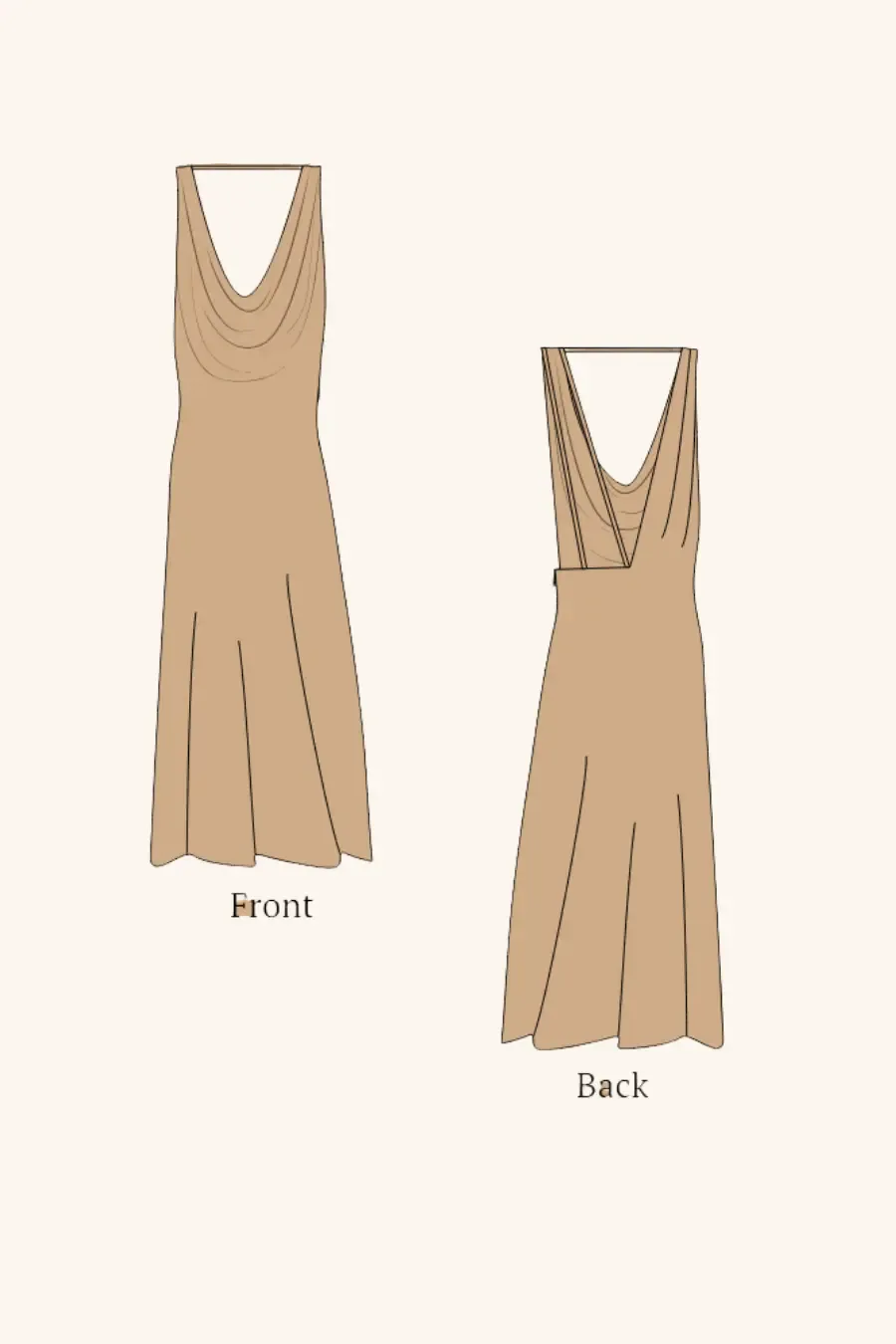 Backless Cowl Neck Gown Sewing Pattern 'Ivory'