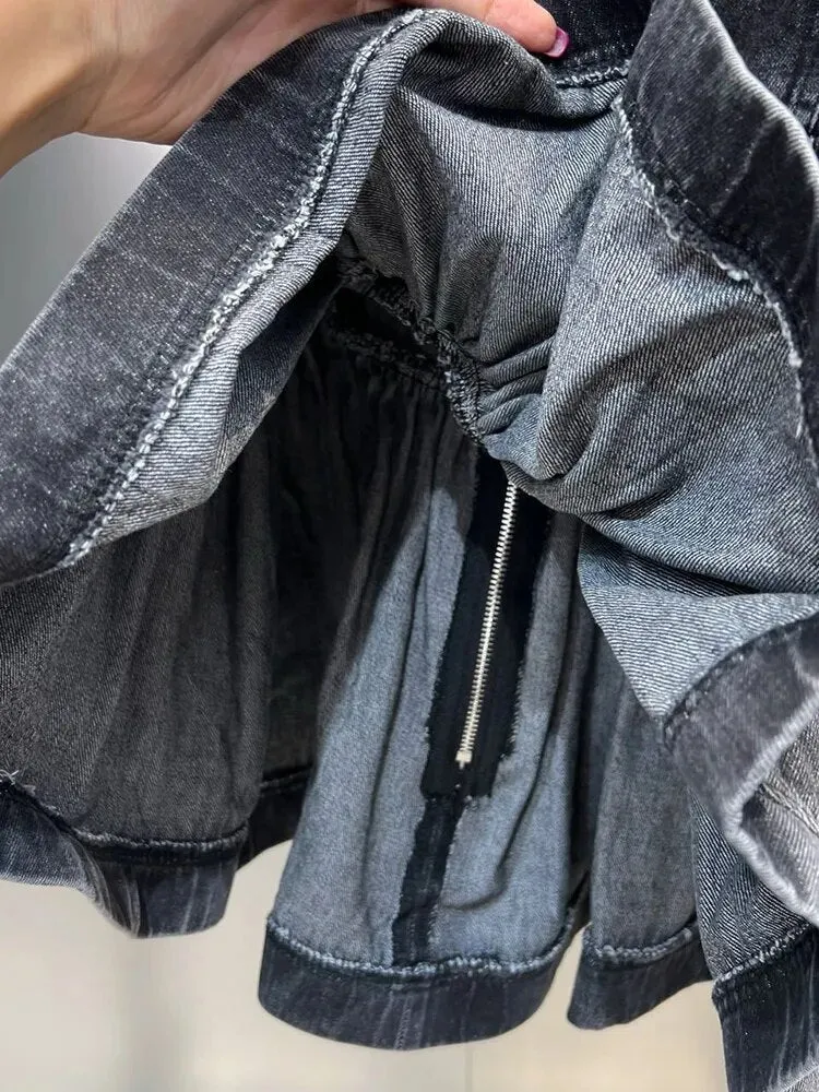Backless Denim Tank Tops For Women Strapless Sleeveless Folds Minimalist Summer Off Shoulder Vest Female Fashion