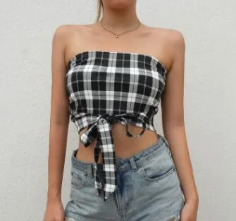 Bandeau Check tie Waist Top