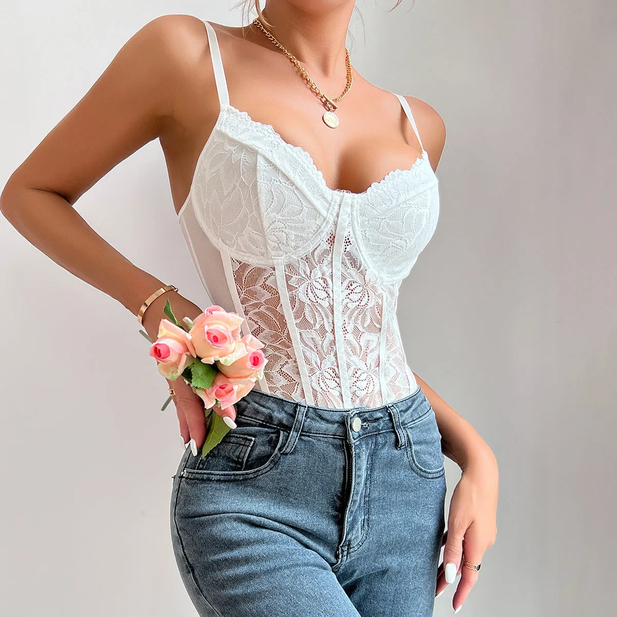 Bestselling Sexy Lace-Trimmed Bodycon Backless bodysuit