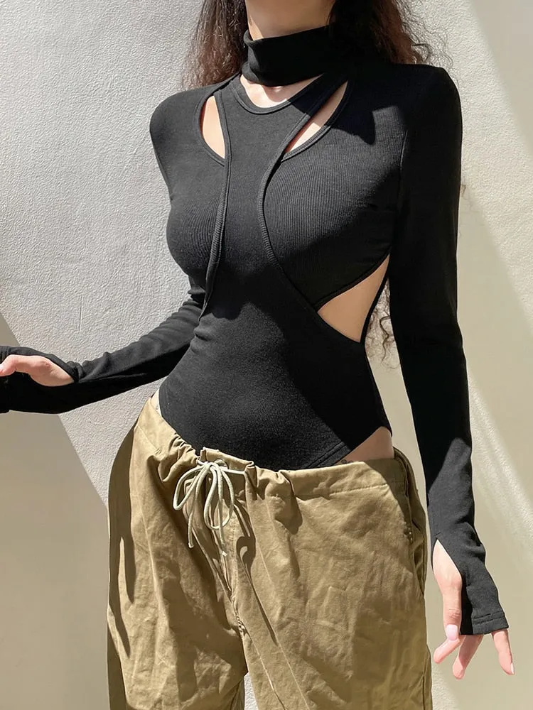 Black Cut-Out Leotard Bodysuit