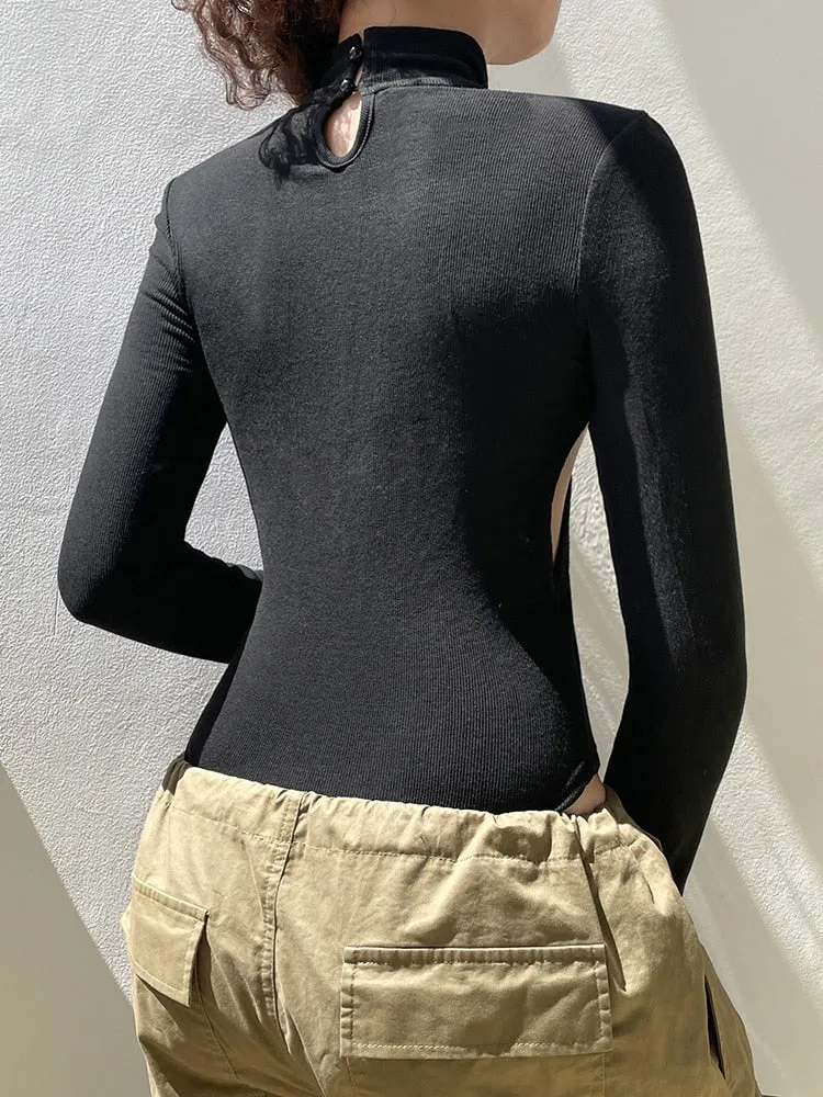 Black Cut-Out Leotard Bodysuit