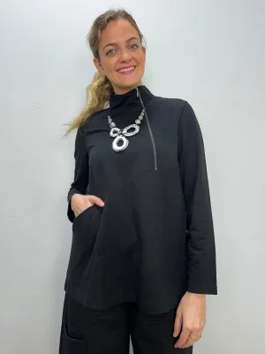 Black French Terry High Neck Tunic