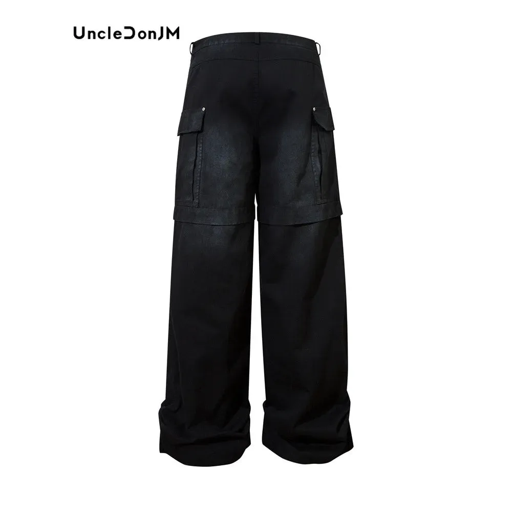 Black Heavy Industry Denim Cargo Pants - Men's Multi-pocket Wide Leg Jeans
