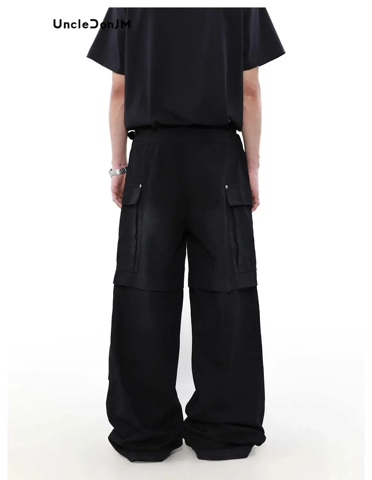 Black Heavy Industry Denim Cargo Pants - Men's Multi-pocket Wide Leg Jeans