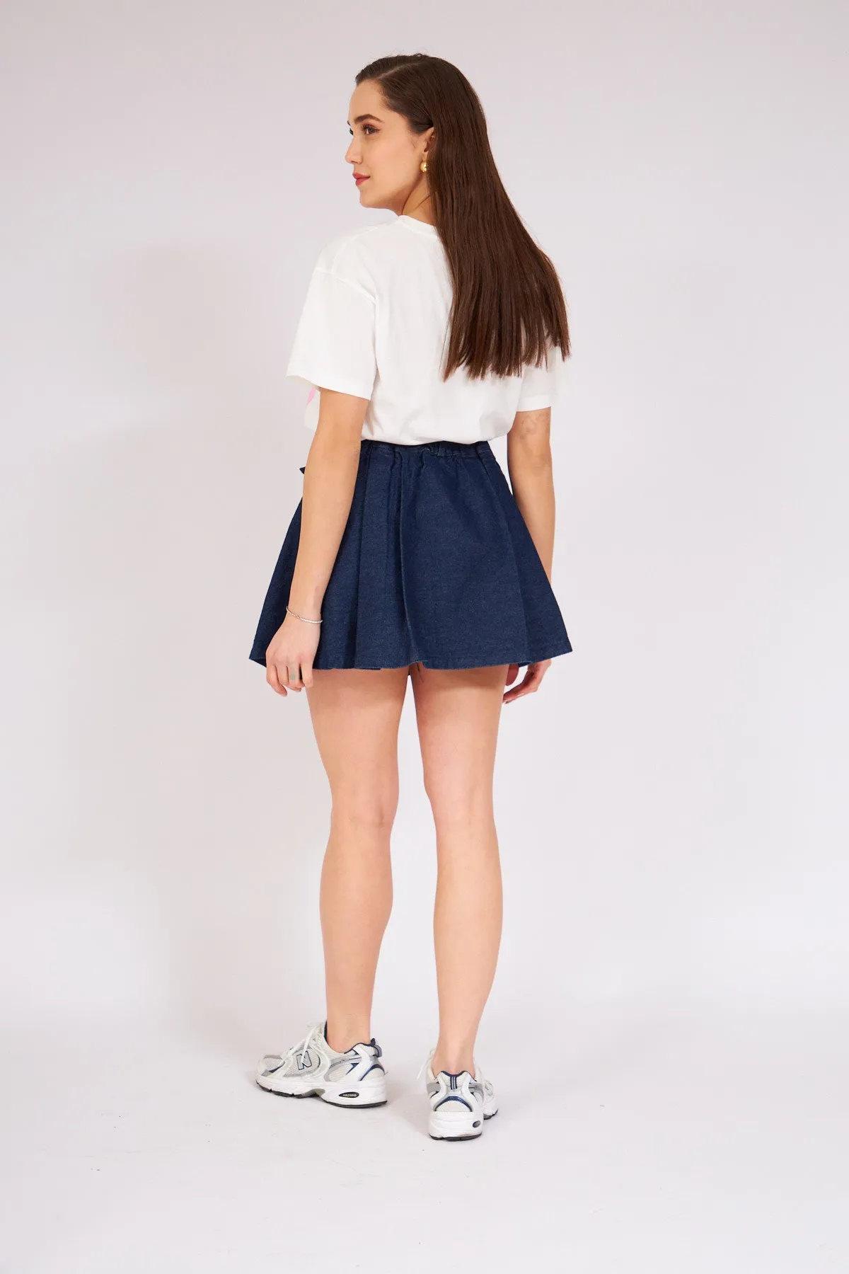 Blue  Pleated Mini Denim Skirt