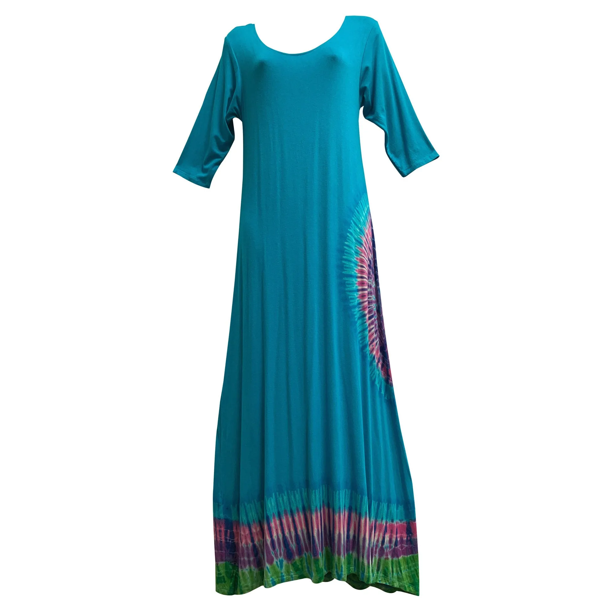 Boho hippie Tie-Dye stretchy spandex elbow sleeve long maxi dress