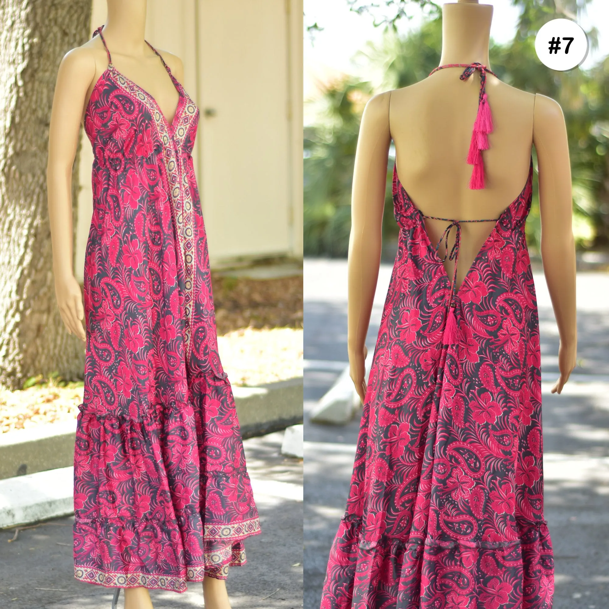 Boho Silk Ruffled Goddess Halter Neck Party Beach Summer Maxi Dress Mona
