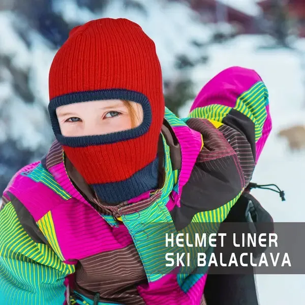 Botack Kids Knitted Balaclava Ski Mask, Winter Warm Elastic Balaclava Face Mask for Skiing Snow Sports Girls Boys