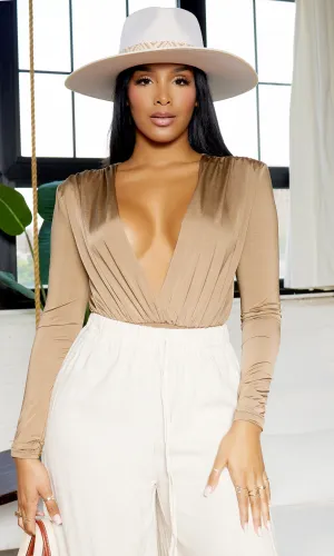 Brooke | Deep V Bodysuit - Mocha PREORDER
