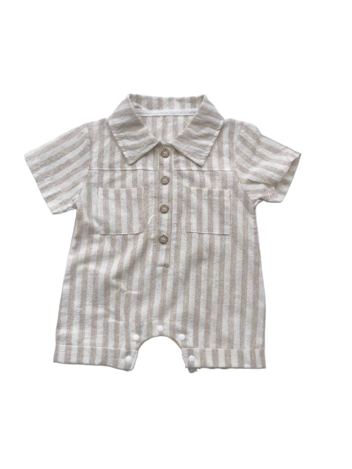 Button Front Striped Romper