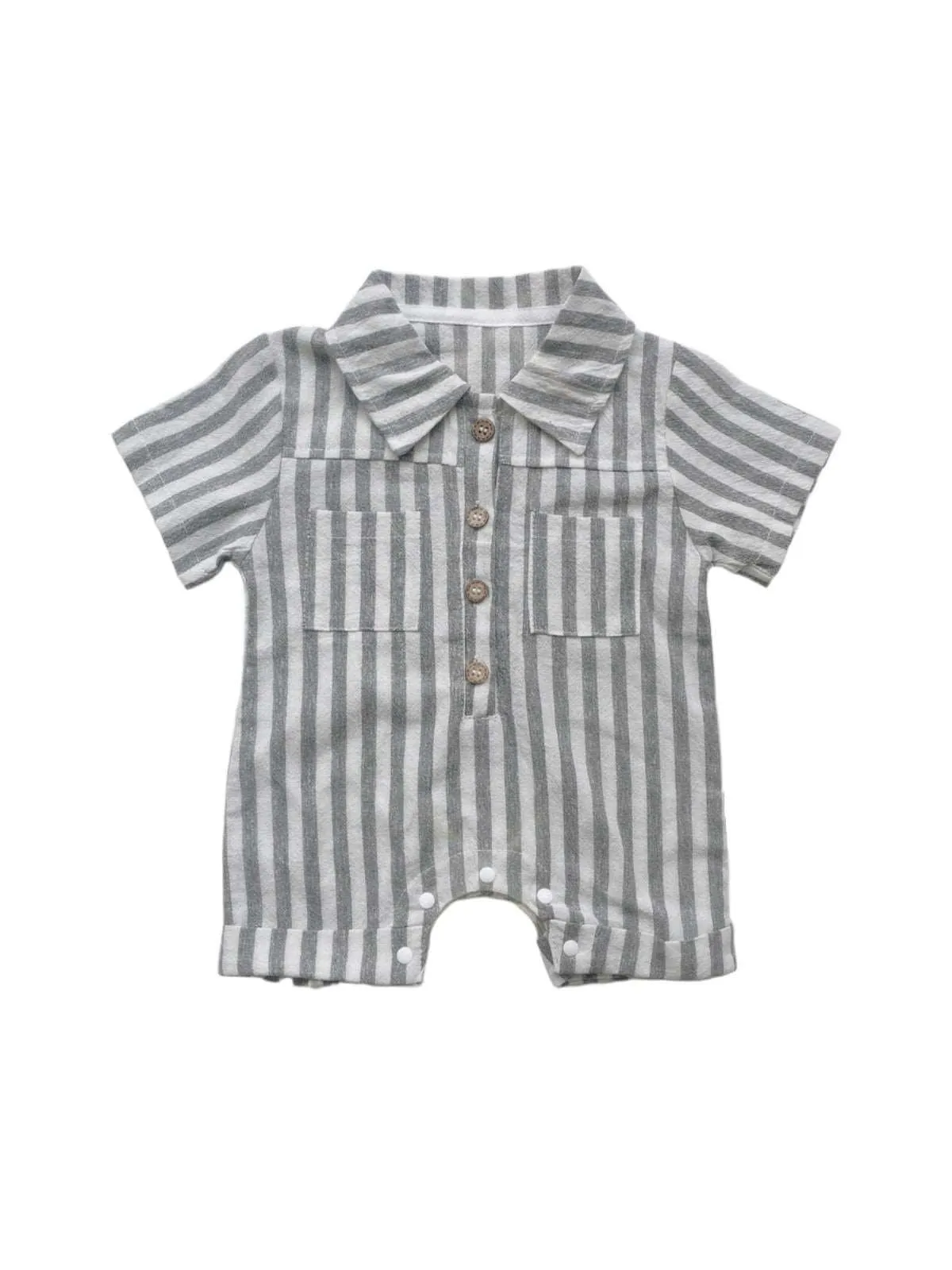 Button Front Striped Romper