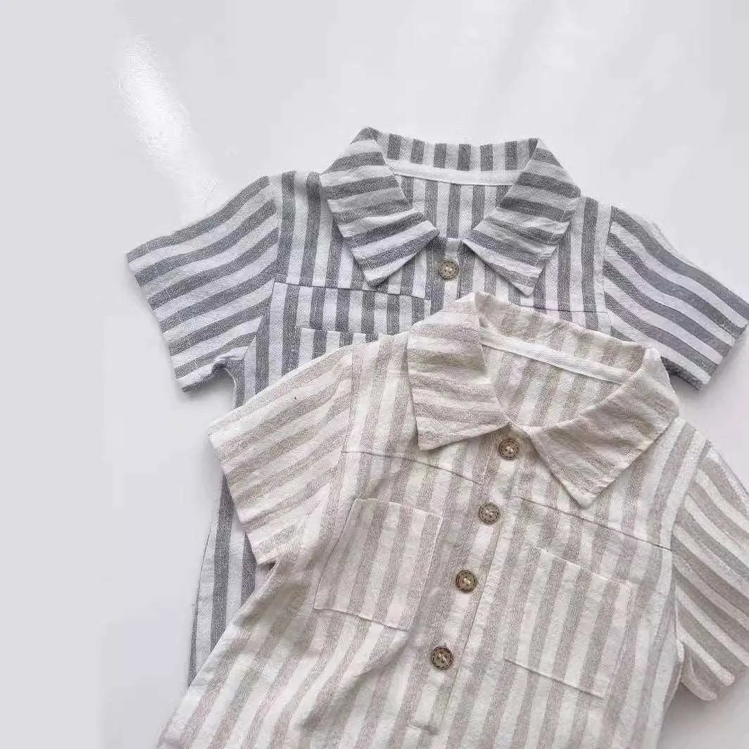 Button Front Striped Romper