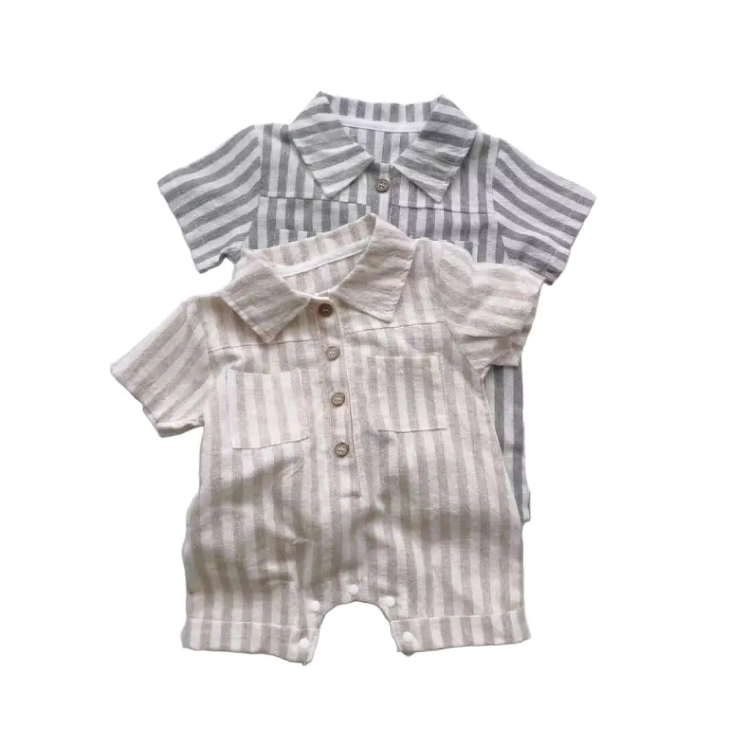 Button Front Striped Romper