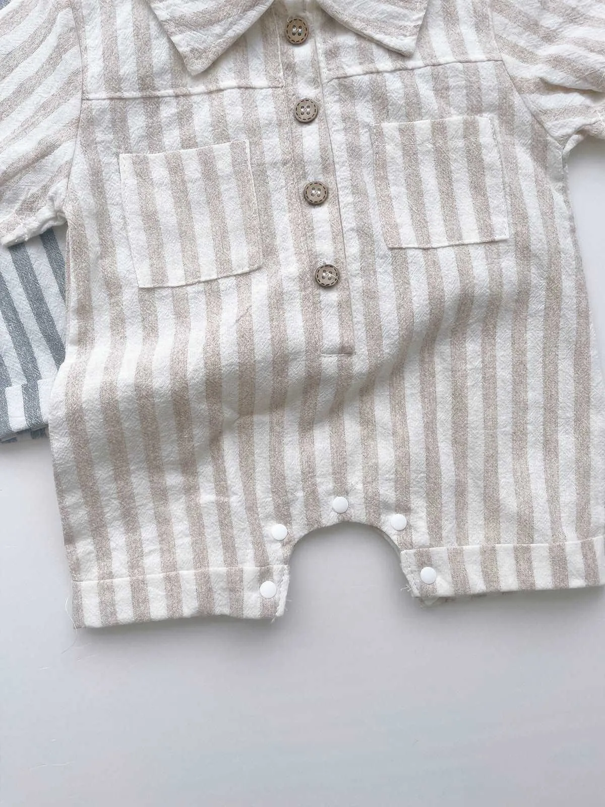 Button Front Striped Romper
