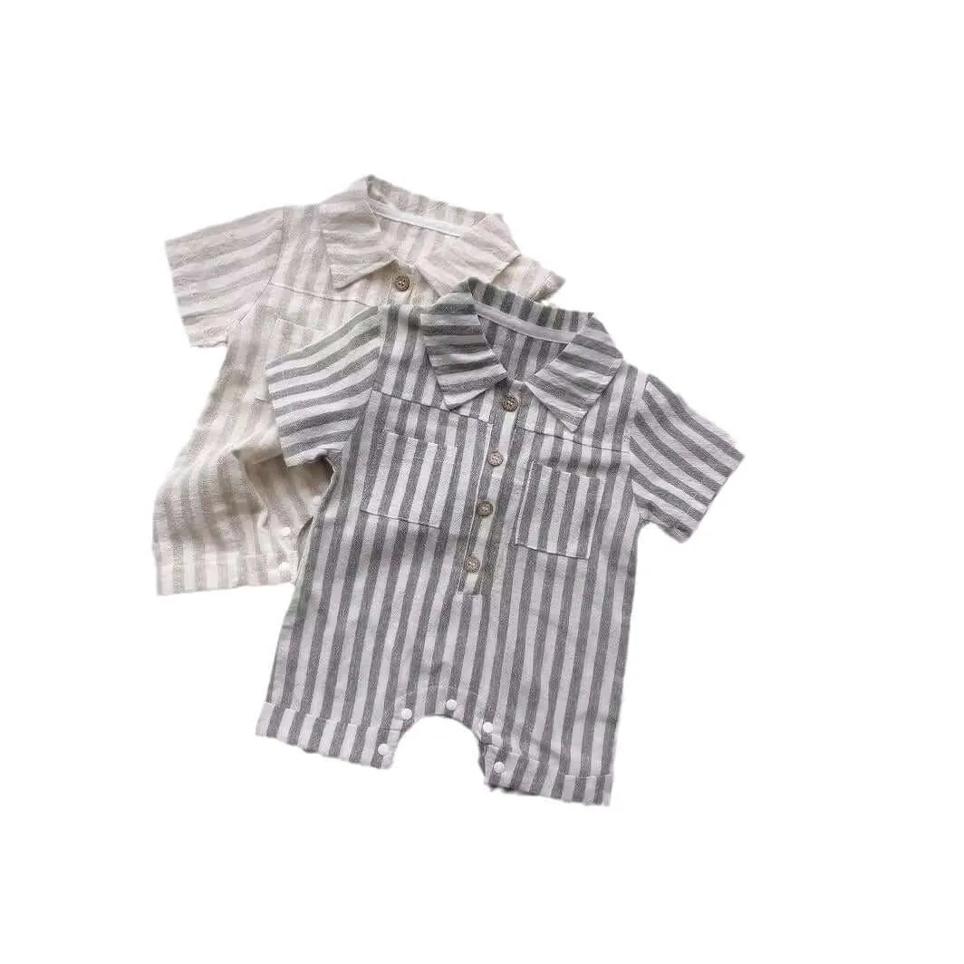 Button Front Striped Romper