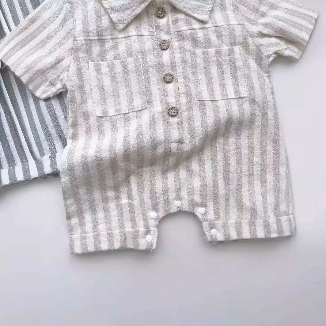 Button Front Striped Romper
