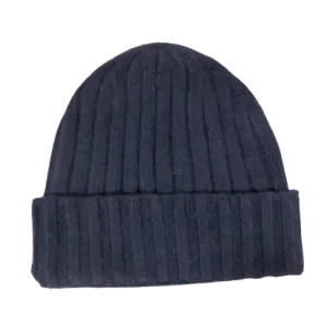 Cashmere Double Ribbed Turn up Beanie Prato Navy
