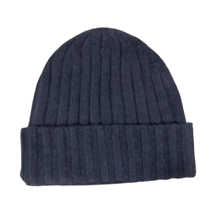 Cashmere Double Ribbed Turn up Beanie Prato Navy