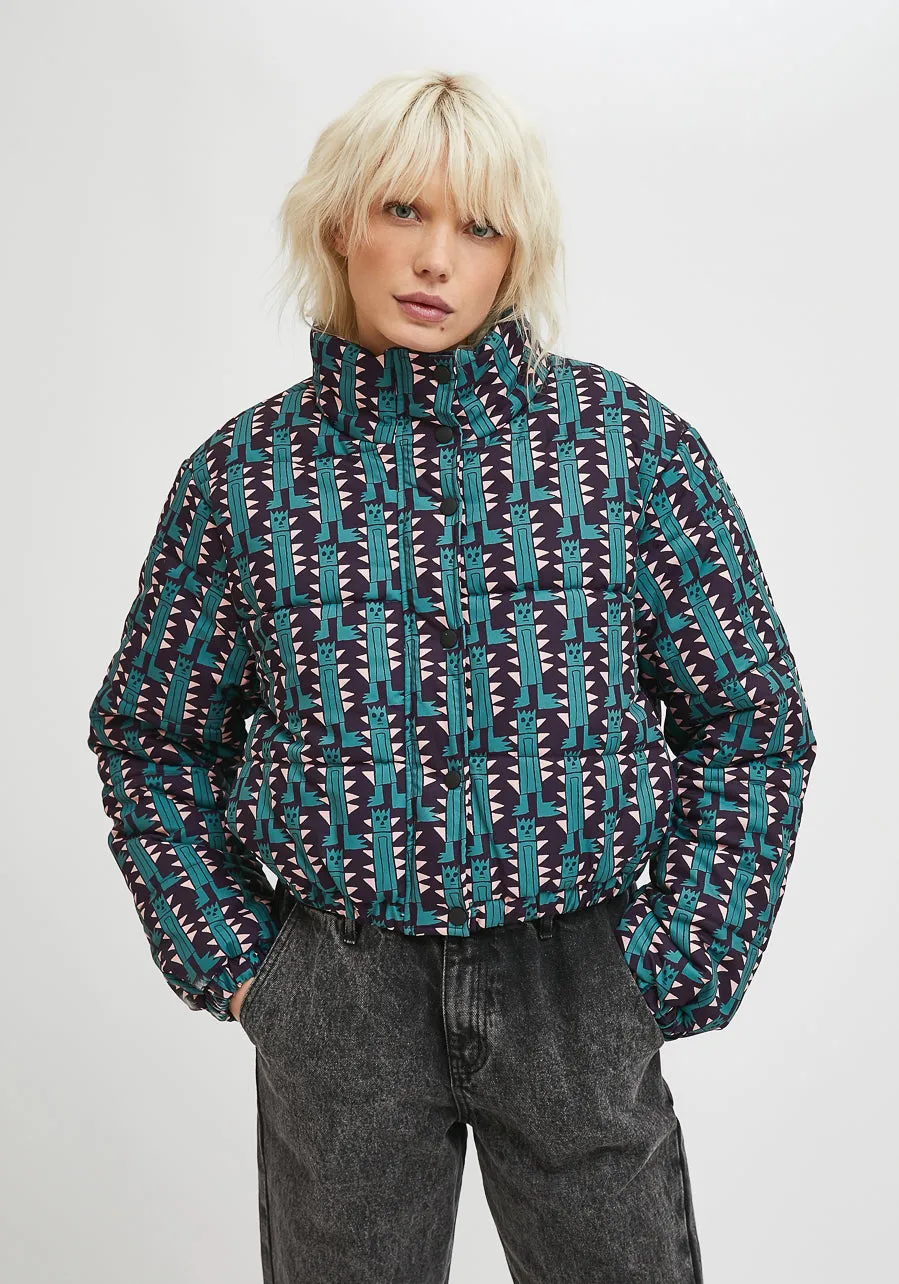 Compania Fantastica Purple Robot Print Puffer Jacket