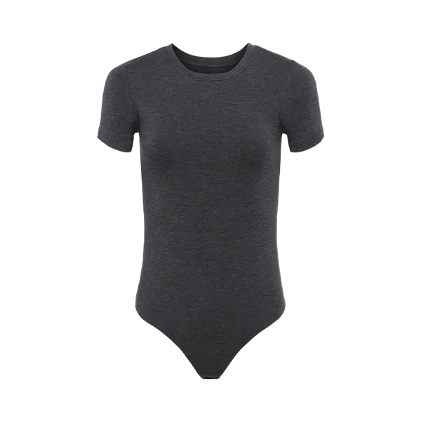 Cotton Stretch Short Sleeve Crewneck Bodysuit | Heather Charcoal