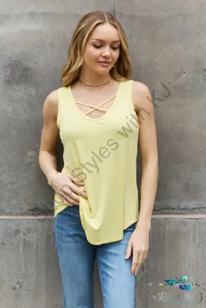 Criss Cross Front Detail Sleeveless Top in Butter Yellow
