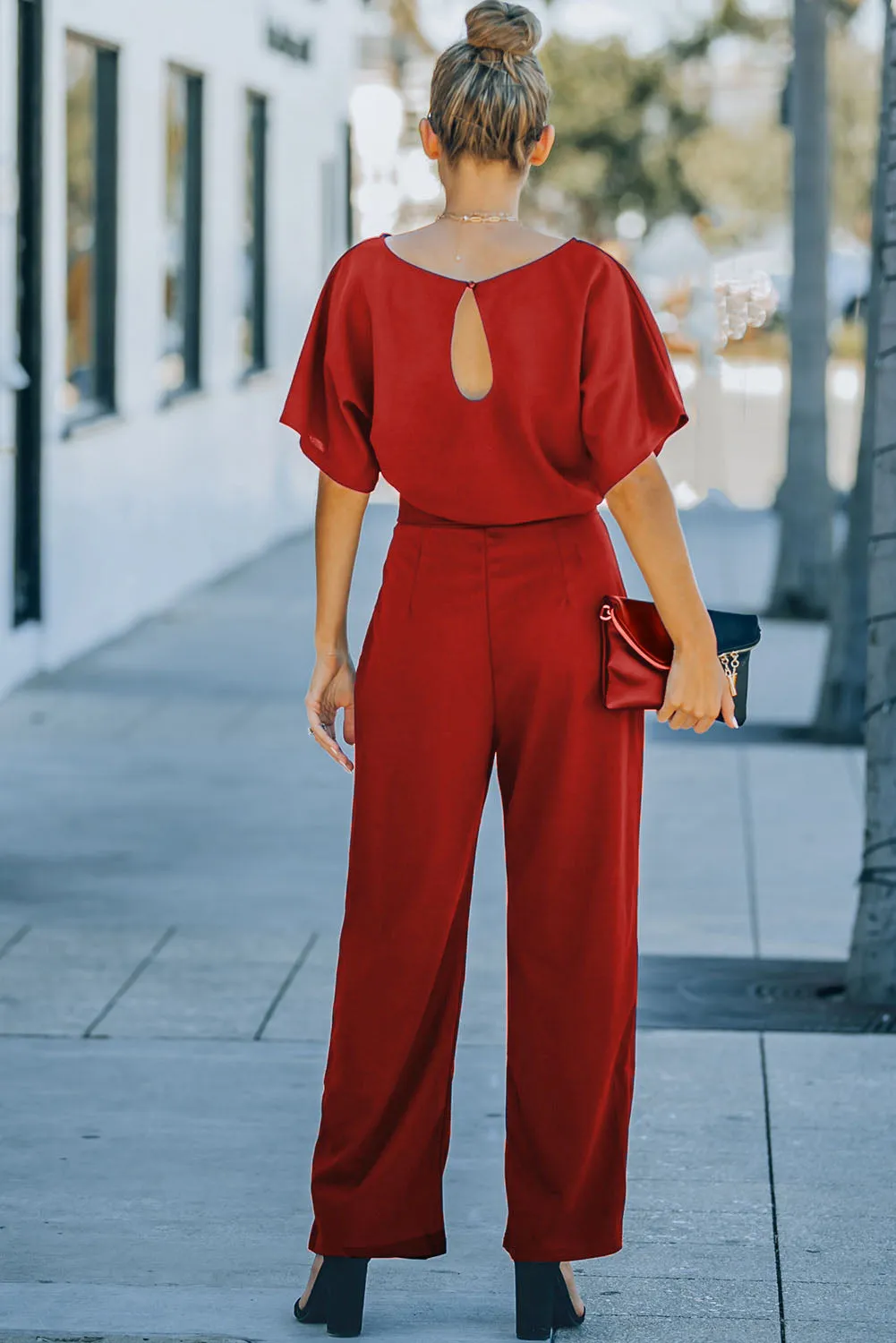 Date Night Blouse Jumpsuit Red