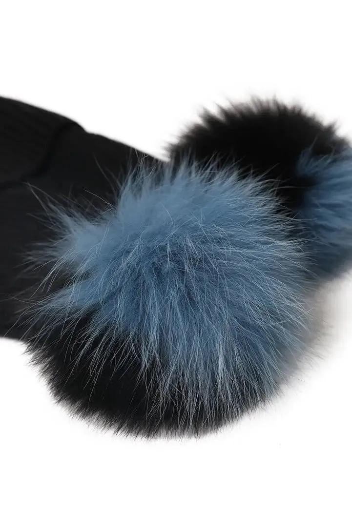 Double Pom Pom Knit Cashmere Beanie In Black