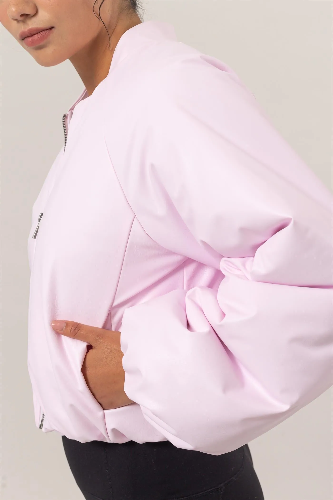 DZ24E970-Leather Puffer Bomber Jacket