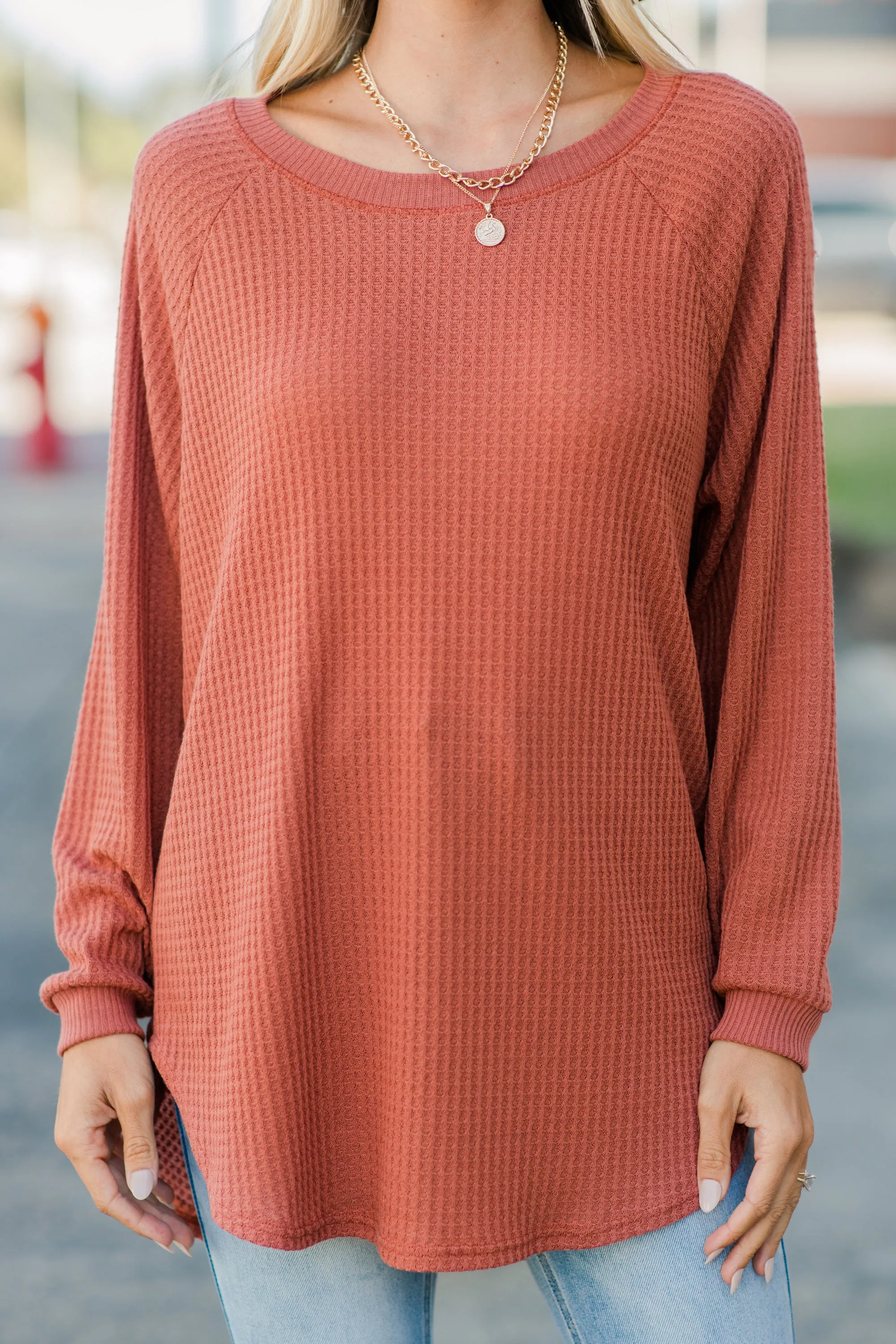 Easy Like Sunday Rust Orange Waffle Tunic