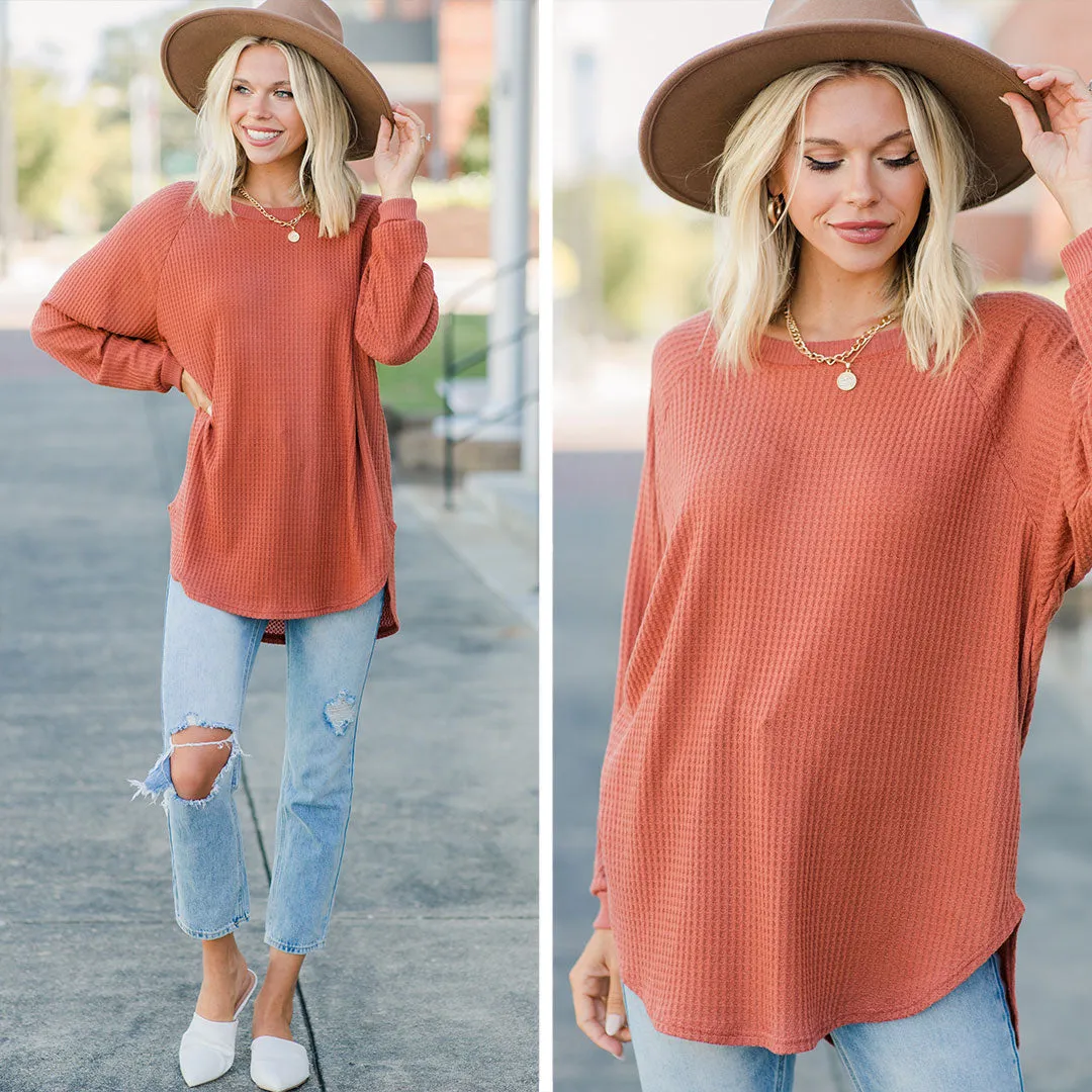 Easy Like Sunday Rust Orange Waffle Tunic