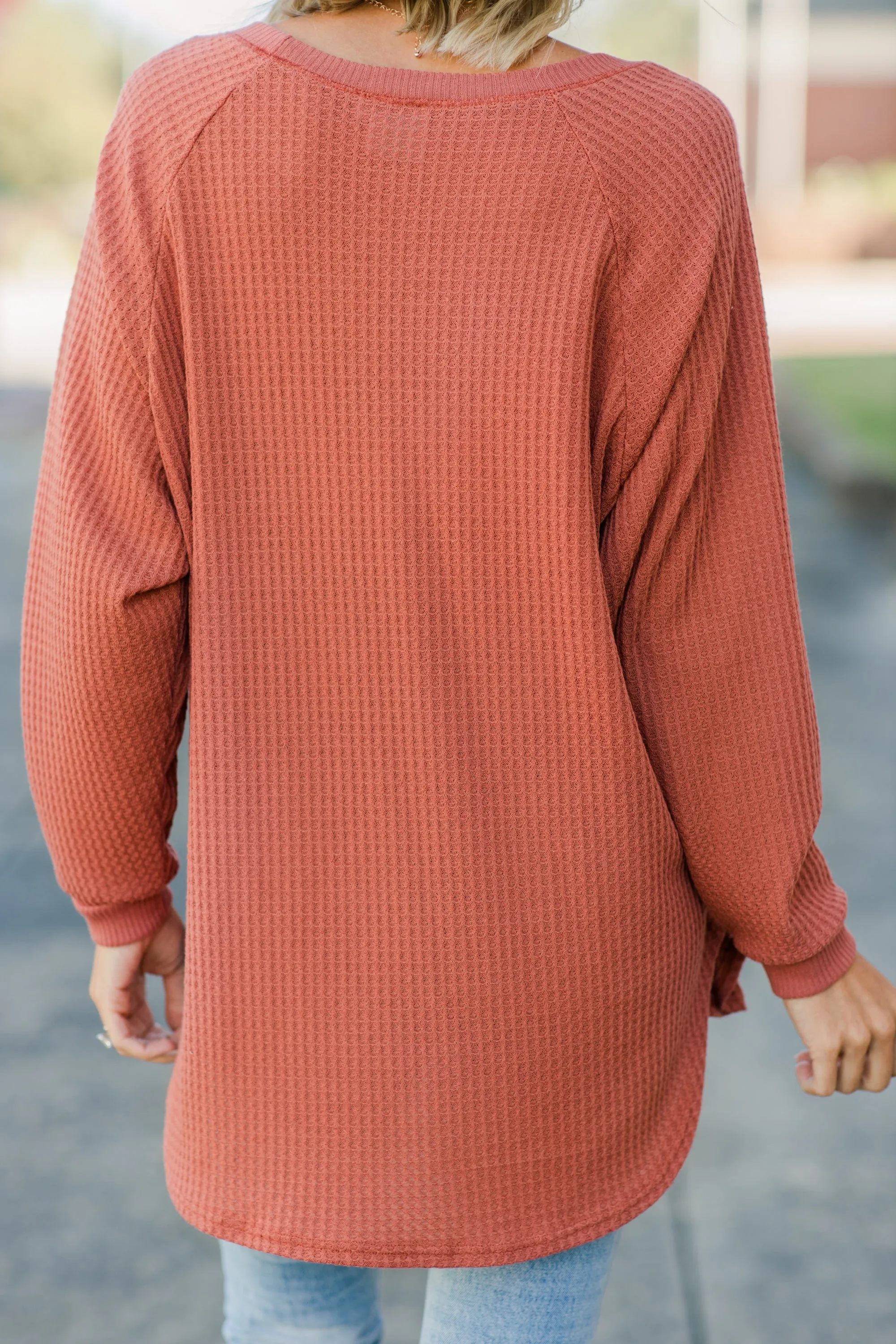 Easy Like Sunday Rust Orange Waffle Tunic