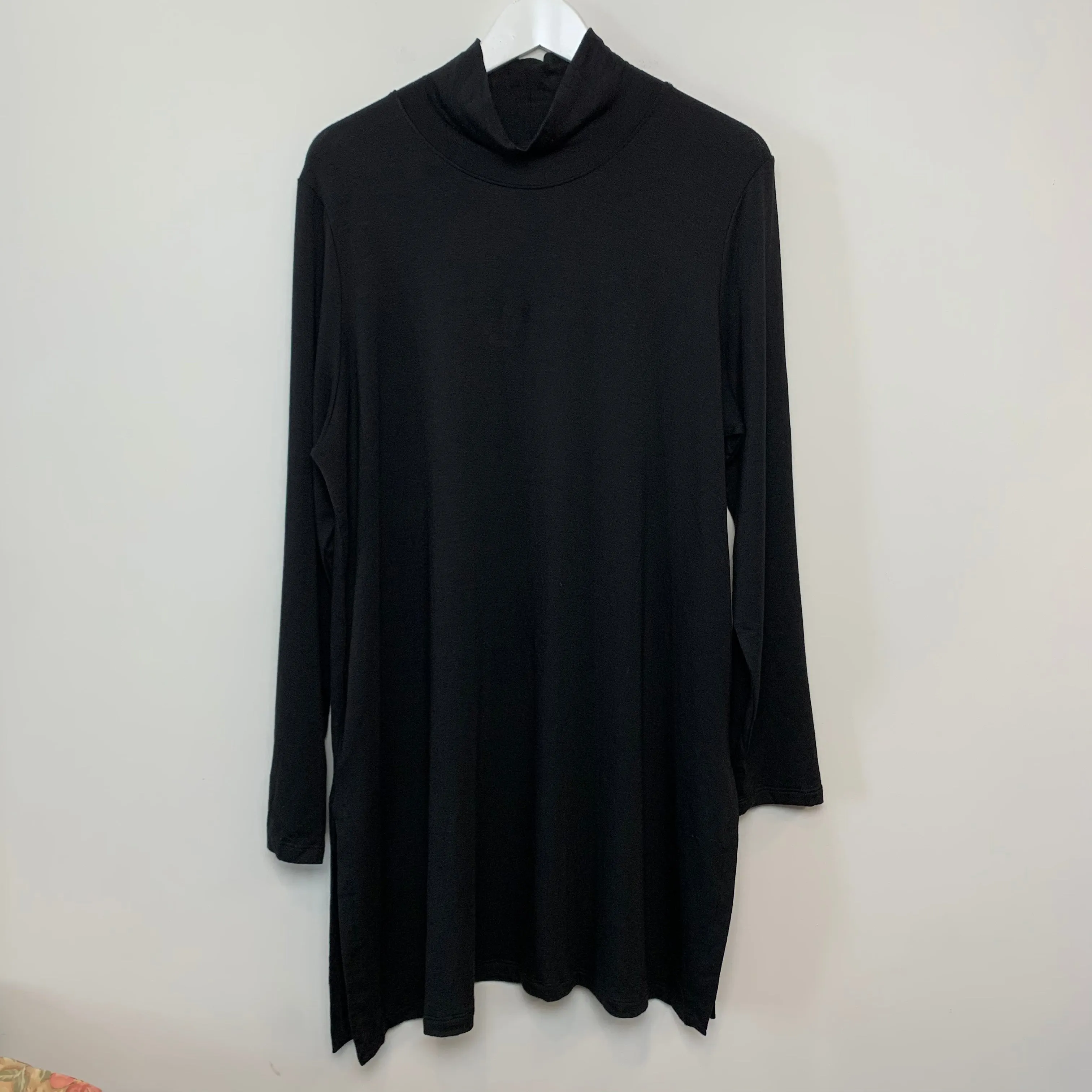 Eileen Fisher Black Scrunch Neck Turtleneck Tunic Top XL